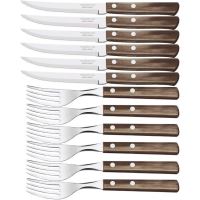 TRAMONTINA Steak cutlery set of 6 knives + 6 forks, brown wood