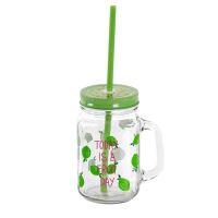 TORO Drink glass with straw 450 ml, fruit decor mix