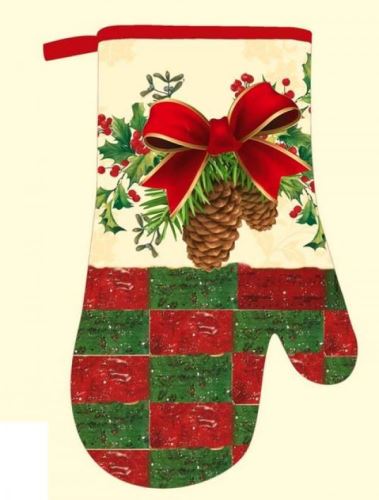 DURATEX Kuchyňská chňapka FS23, 28 cm, bavlna, magnet, poutko, vánoční šišky