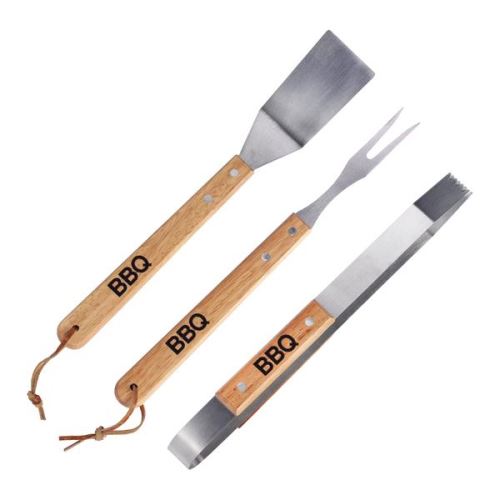 Grilovací souprava BBQ 3 ks 35 cm, nerez/dřevo