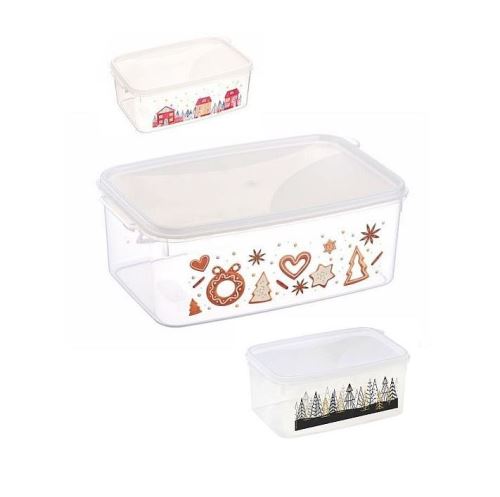 MIRA plast Box na cukroví 2,5 l, 23 x 15 x v.9 cm, transparentní, dekory mix