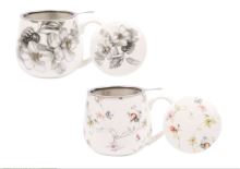 Mug ANDREA 440 ml with lid and strainer, 1 pc, decor mix