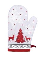 FORBYT Kitchen mitt 28 cm, cotton, magnet and loop, STROMEČEK red