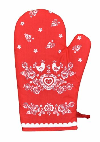 FORBYT Kuchyňská chňapka 28 cm, bavlna, magnet a poutko, Folk podklad červený_0