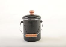 Bandaska, watering can with lid 1.6 l, black granite, enamel, wood