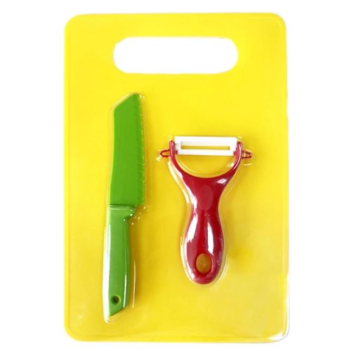 TORO Dětská kuchyňská sada 3 ks, prkénko, nůž, škrabka, plast