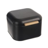 ORION Bread box, bread box Bread box BLACK 21.5 x 20 x 14 cm, tin/bamboo