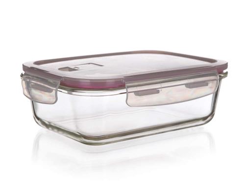 BANQUET Skleněná dóza LORA s plastovým víčkem 1,45 l, 23 x 17,5 x v. 7,5  cm