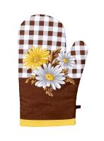 FORBYT Kitchen mitt 28 cm, cotton, magnet and loop, GERBERA brown