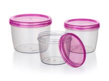 BANQUET Set of plastic containers ACASSA 250 ml / 370 ml / 600 ml, transparent, pink lid