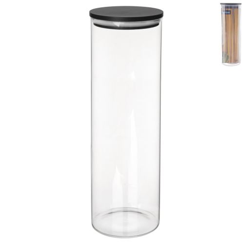 ORION Skleněná dóza s bambus. víčkem 1,6 l, černá