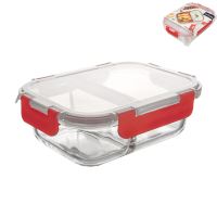 ORION Glass jar divided with plastic lid 23.5 x 18 x h.7.5 cm, borosil. glass/plastic