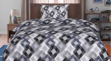 FORBYT 1+1 cotton bed linen set, Grid grey