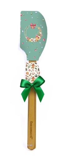 ALVARAK Stěrka kuchyňská 2 ks 32 + 21 cm, silikon/dřevo, vánoční motiv, věnec/perníček