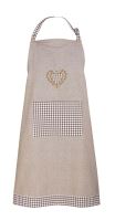 FORBYT Kitchen apron with pocket HEART 70 x 90 cm, checkered, brown