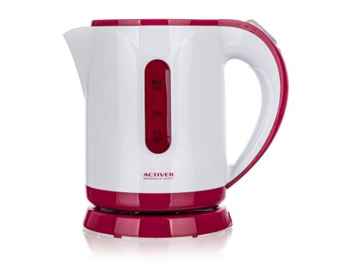 ACTIVER Konvice plastová SOLLA 0,8 l, 900-1100W, otočná o 360st., bílo-bordó