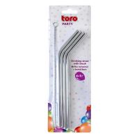Straw bent 4 pcs, 21 cm with brush, stainless steel