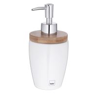 KELA Soap dispenser NATURA, 350 ml, ceramic / bamboo