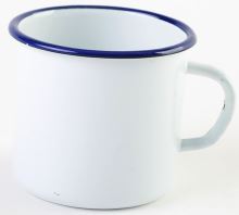 Olymp, enamel mug white 8 cm, 0.4 l with blue rim