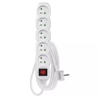 Extension cable, 5 sockets, white, switch, 1.5 m