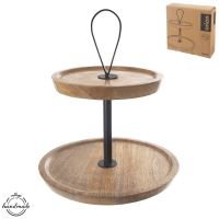 ORION MANGO candy plate 24.5 cm with handle, 2-tier stand, wood/metal