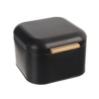 ORION Bread box, bread box BLACK 21.5 x 20 x 14 cm, tin/bamboo