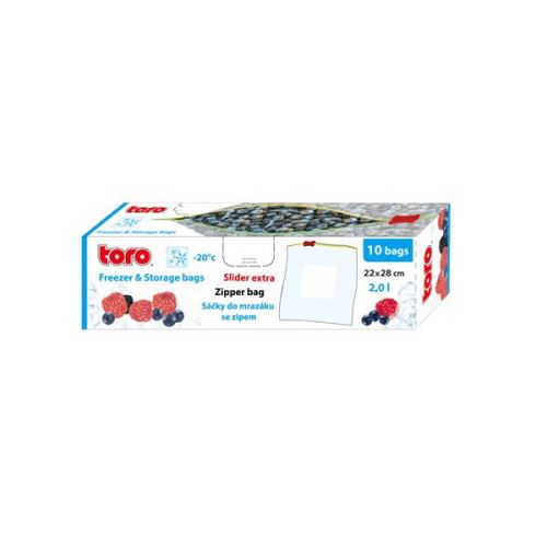 TORO Sáčky na potraviny 10 ks, 2 l, 22 x 28 cm, zipové s jezdcem