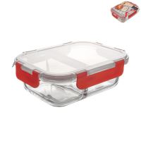 ORION Glass jar, divided, with plastic lid, 21 x 16 x h.7 cm, borosilicate glass/plastic