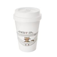 ORION Thermal mug cup with lid 0.35 l ENDLESS LOVE cat, plastic