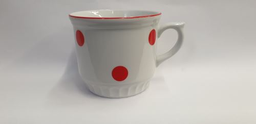 ČESKÝ PORCELÁN Hrnek SELSKÝ 0,45 l, červený puntík, pruh