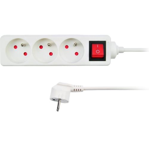Prodlužovací kabel, 3 zásuvky, bílý, vypínač, 5 m
