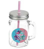 TORO Drinking glass with straw 450 ml, mixed decors