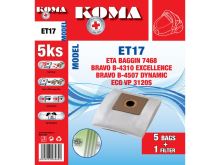 KOMA ET17S Vacuum cleaner bags ETA, AMICA, BRAVO, FAGOR, SENCOR, SEVERIN, TESCO, TESLA, ROHNSON, VITEK, ZELMER, textile, 5pcs + microfilter