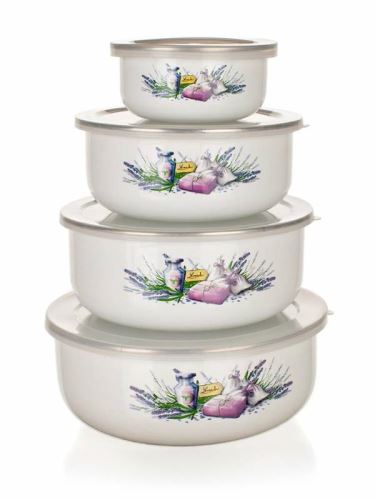 BANQUET Sada misek s víčkem LAVENDER, 4 ks, smalt