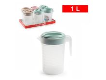 PLASTIC FORTE Jug 1 l with lid and measuring cup, plastic, mixed colors