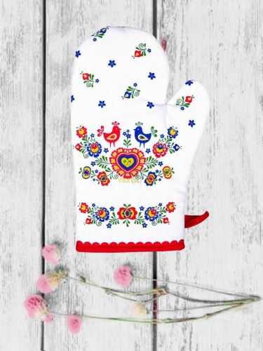FORBYT Kuchyňská chňapka 28 cm, bavlna, magnet a poutko, FOLKLOR červená