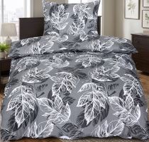FORBYT 1+1 cotton bed linen set, Grey leaves