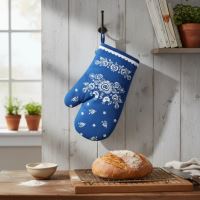 FORBYT Kuchyňská chňapka 28 cm, bavlna, magnet a poutko, Folk podklad modrý_0 (1)