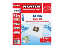 KOMA ET36S SMART BAG vacuum cleaner bags, ETA, BRAVO, CONCEPT, HYUNDAI, SAMSUNG, PROGRESS, SENCOR, ZANUSSI, textile, 5pcs + microfilter